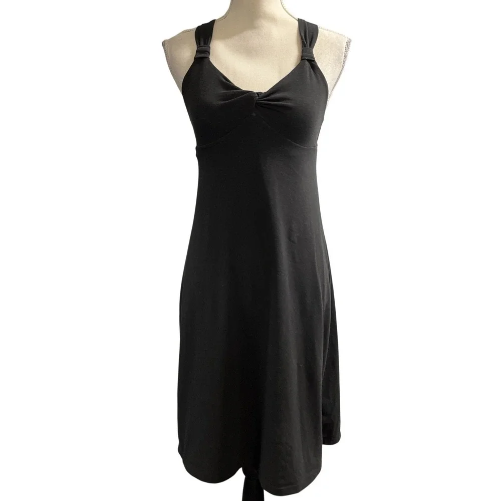 Prana‎ Mario Dress Black Athletic Knot Front Size S Built In Bra Comfort Travel